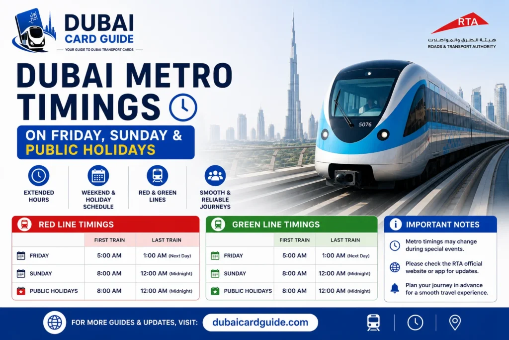Dubai Metro Timings on Friday, Sunday & Public Holidays
