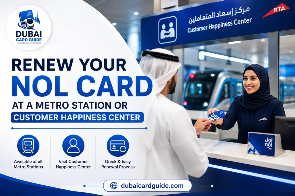 Renew Your NOL card at Metro stations or customer happiness center